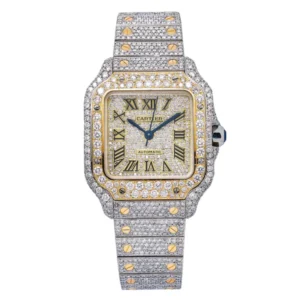 ICED OUT SANTOS YELLOW GOLD TWO TONE WATCH