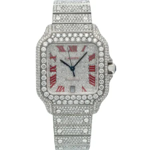 ICED OUT SANTOS SILVER ARABIC DIAL WATCH