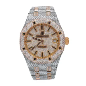 ICED OUT ROYAL OAK YELLOW GOLD TWO TONE SCREW WATCH