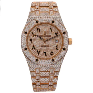 ICED OUT ROYAL OAK ROSE GOLD TWO TONE SCREW ARABIC WATCH